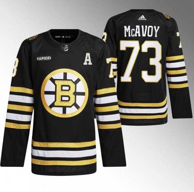 Men%27s Boston Bruins #73 Charlie McAvoy Black With Rapid7 Patch 100th Anniversary Stitched Jersey Dzhi->boston bruins->NHL Jersey